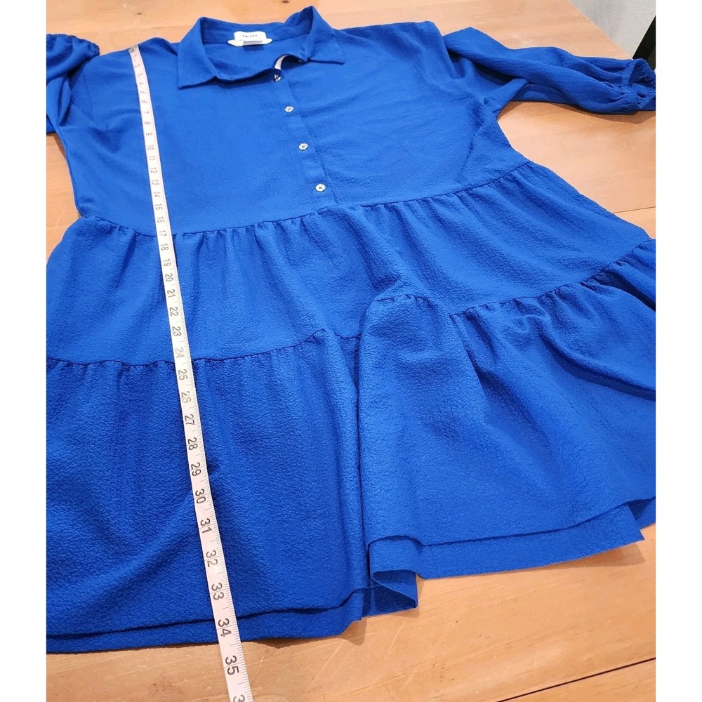 DKNY Dress Womens 12 Royal Blue Tiered Pockets Stretch‎ Prairie Feminine Flowy - Picture 9 of 11